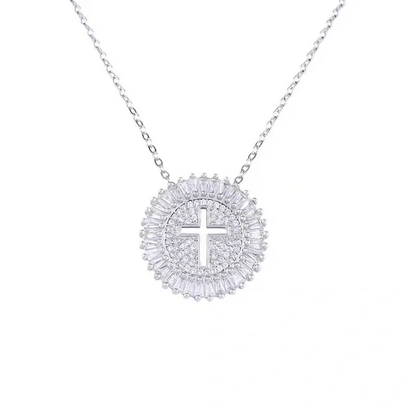 New Unisex 925 Silver Round cut Diamond Necklace - Picture 3 of 3